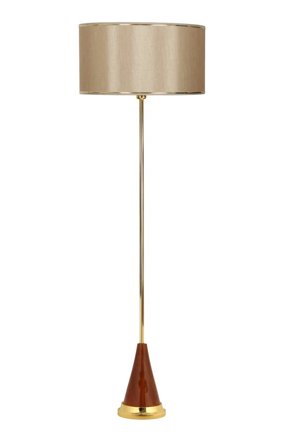 Vinner Nancy Ahşap Ayaklı Gold Metal Lambader - Gold Şeritli Mataro