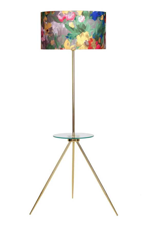 Vinner Nevers Gold Kaplama Cam Sehpalı Metal Lambader - Violet
