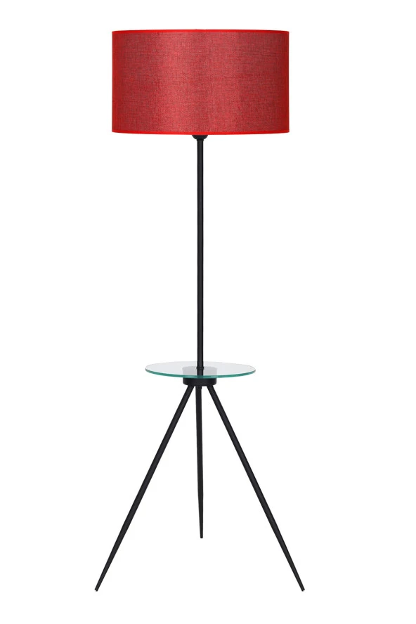 Vinner Nevers Statik Siyah Cam Sehpalı Metal Lambader - Bordo