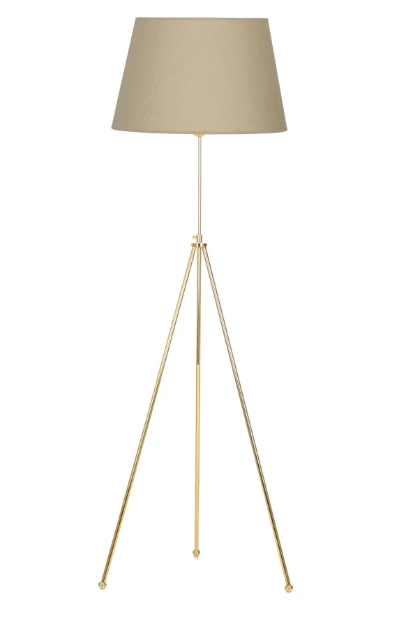 Vinner Noa Gold Kaplama Tripod Boyu Ayarlanabilir Metal Lambader - Hasır Bej