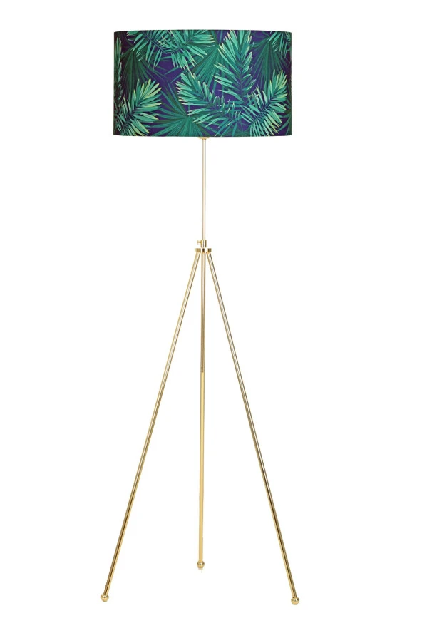Vinner Noa Gold Kaplama Tripod Boyu Ayarlanabilir Metal Lambader - Yaprak Desenli