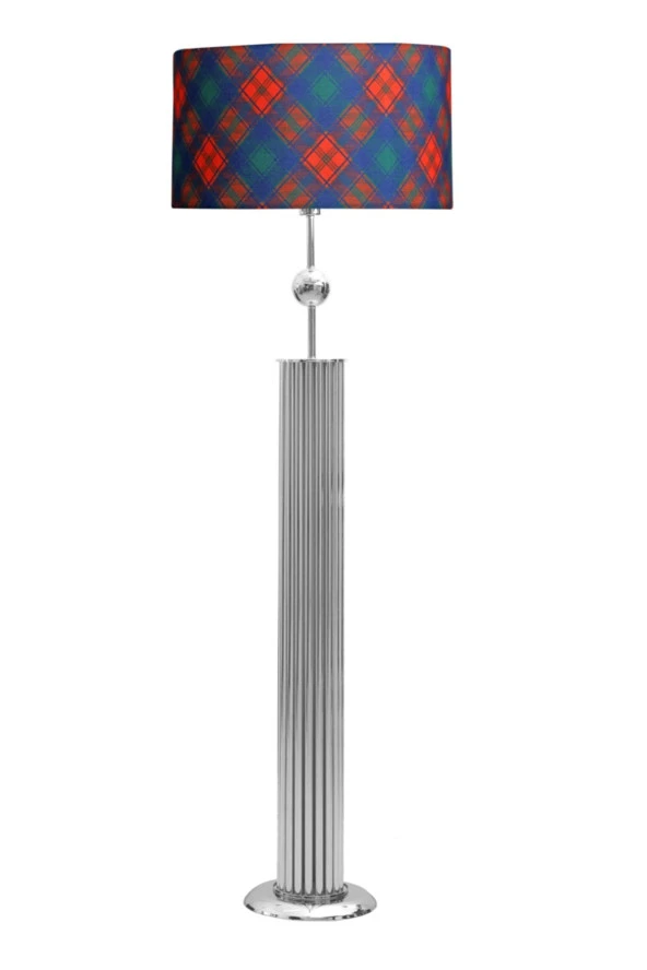 Vinner Odeon Krom Kaplama Küre Detaylı Metal Çubuk Lambader - Diagonal Ekose Desenli