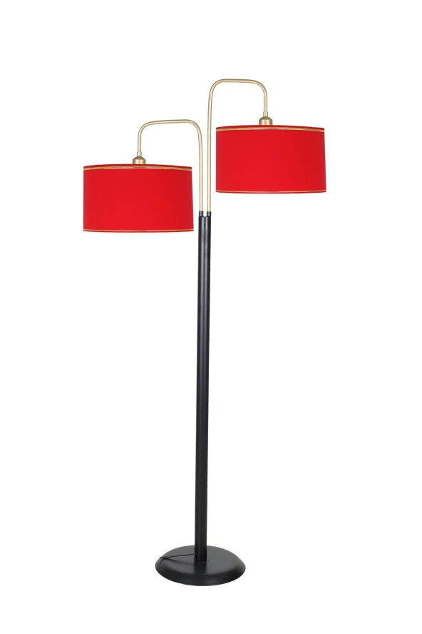 Vinner Twins Statik Siyah Eskitme Mat Gold Detaylı Metal Lambader - Gold Kırmızı