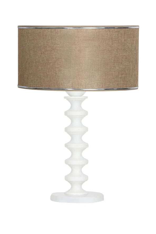 Vinner Beyaz Kaplama Jasmine Series Ab-5806 Metal Abajur - Krom Şeritli Koyu Kahve