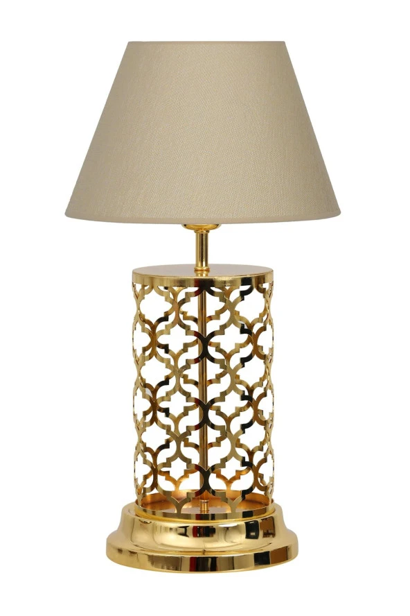 Vinner Laser 5701 Gold Kaplama Metal Abajur - Hasır Bej