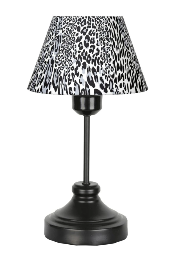 Vinner Onze Siyah Kaplama Metal Abajur, Masa Lambası - Leopar Desenli