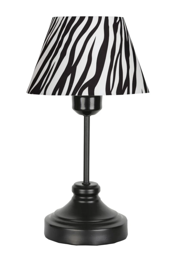 Vinner Onze Siyah Kaplama Metal Abajur, Masa Lambası - Zebra Desenli