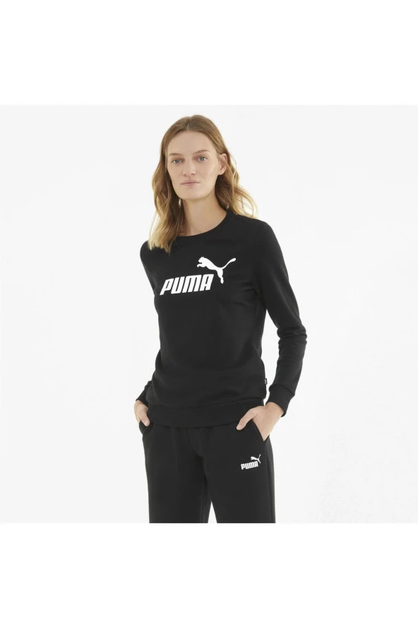 Puma ESS Logo Crew TR - Kadın Siyah Pamuklu Sweatshirt - 586786 01