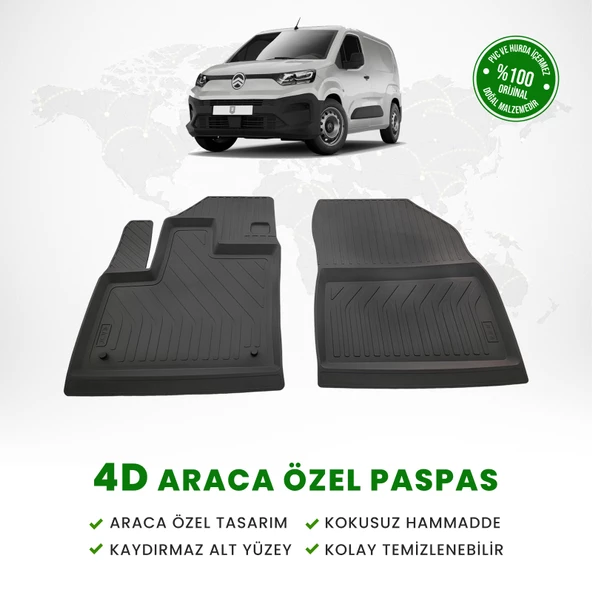 Citroen Berlingo Van Havuzlu Kauçuk Paspas (Ön İki Parça) 2019 Model Ve Sonrası İçin Uygun