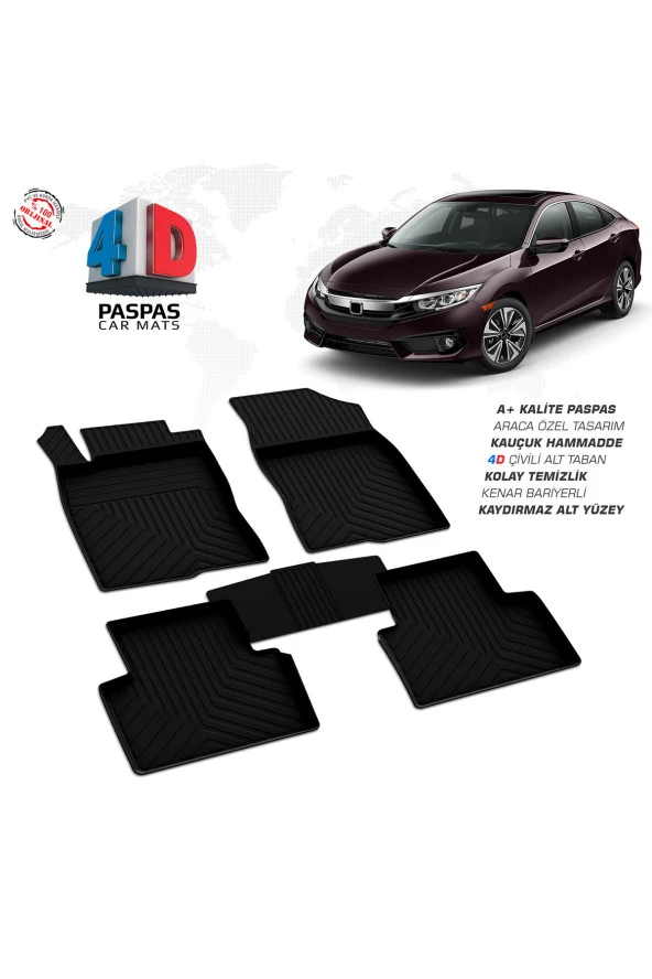 Honda Civic FC5 4D Havuzlu Paspas 2016 - 2021 Model ürün görseli 1