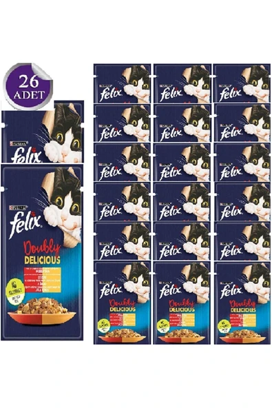 Felix Sığır Eti Ve Kümes Hayvanlı Karışımı Yetişkin Yaş Kedi Maması 85gr X 26 Adet ürün görseli
