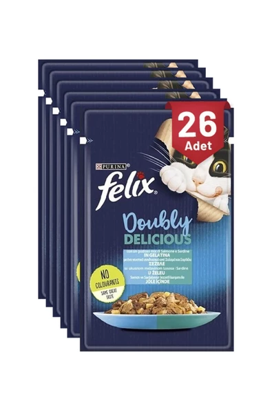 Felix Çifte Lezzet Somon Sardalya Konserve Kedi Maması 85 gr X 26 Adet