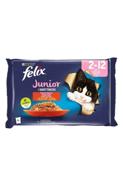 Felix Kedi Maması Sığır Etli ve Tavuklu Yavru Ekonomik Paket (4x85gr) X 12 Adet