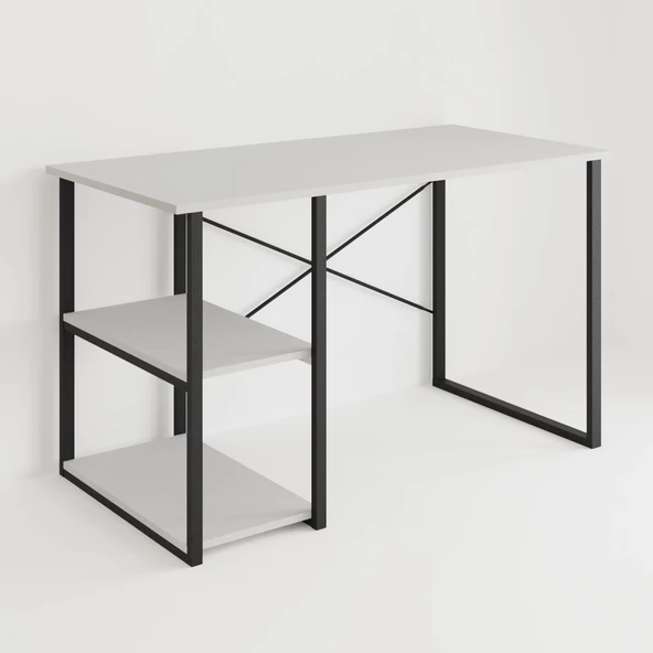 Eportatif Çalışma Masası Raflı Ofis Laptop Bilgisayar Masası Beyaz 1180 - 5