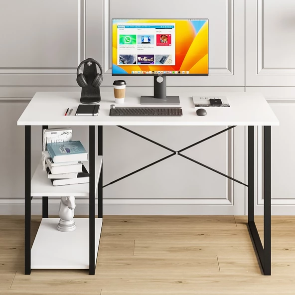 Eportatif Çalışma Masası Raflı Ofis Laptop Bilgisayar Masası Beyaz 1180 - 2