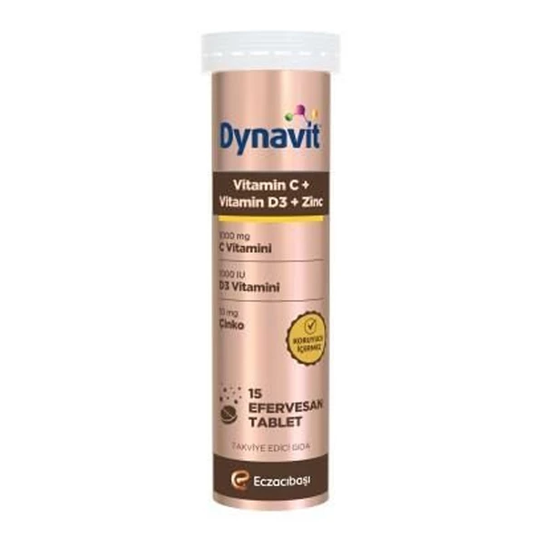 Dynavit Vitamin C + Vitamin D3 + Çinko Takviye Edici Gıda 15 Efervesan Tablet