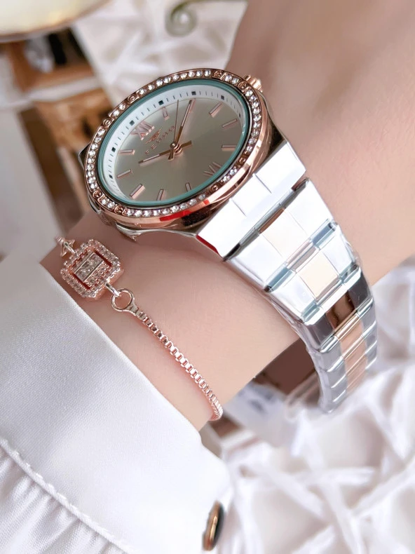 Ferro Hasır Kordonlu Gümüş/Rose Kararmaz Renk Atmaz 3 Atm  Özel Tasarım Kadın Kol Saati BFL21358-E - Resim 2