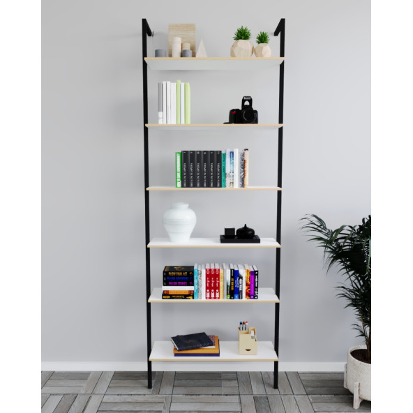 Eportatif Kitaplık Duvar Rafı Metal Kitaplık Mobilya 6 Katlı Beyaz 1184