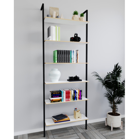 Eportatif Kitaplık Duvar Rafı Metal Kitaplık Mobilya 6 Katlı Beyaz 1184 - 2