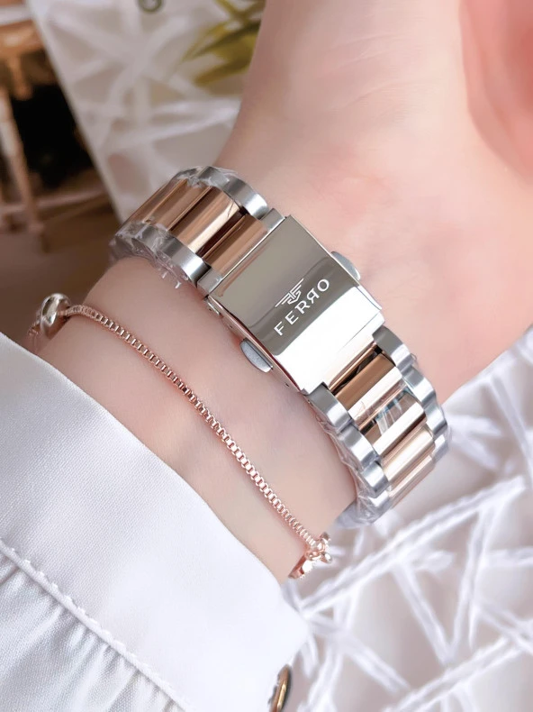Ferro Hasır Kordonlu Gümüş/Rose Kararmaz Renk Atmaz 3 Atm Özel Tasarım Kadın Kol Saati BFL21261-S - 4