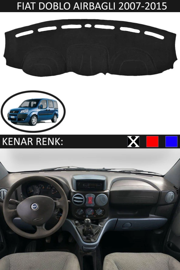 Fiat Doblo Airbagli 2007-2015 İçin Uygun Torpido Koruma Halısı Siyah Kenar Renk Siyah