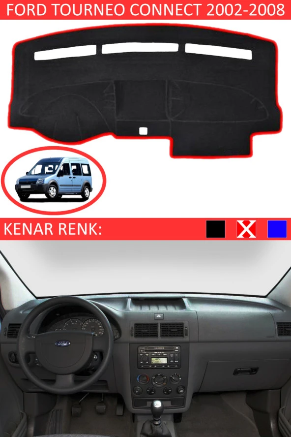 Ford Tourneo Connect 2002-2008 İçin Uygun Torpido Koruma Halısı Kırmızı