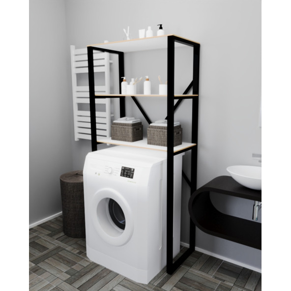 Eportatif Çamaşır Makinesi Üstü Düzenleyici Raf Banyo Dolabı Rafı Makina Üstü Dolap Raf Beyaz - 2