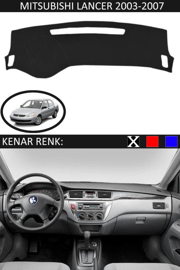 Mitsubishi Lancer 2003-2007 İçin Uygun Torpido Koruma Halısı Siyah Kenar Renk Siyah