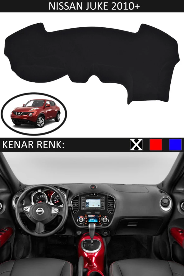 Nissan Juke 2010+ İçin Uygun Torpido Koruma Halısı Siyah Kenar Renk Siyah