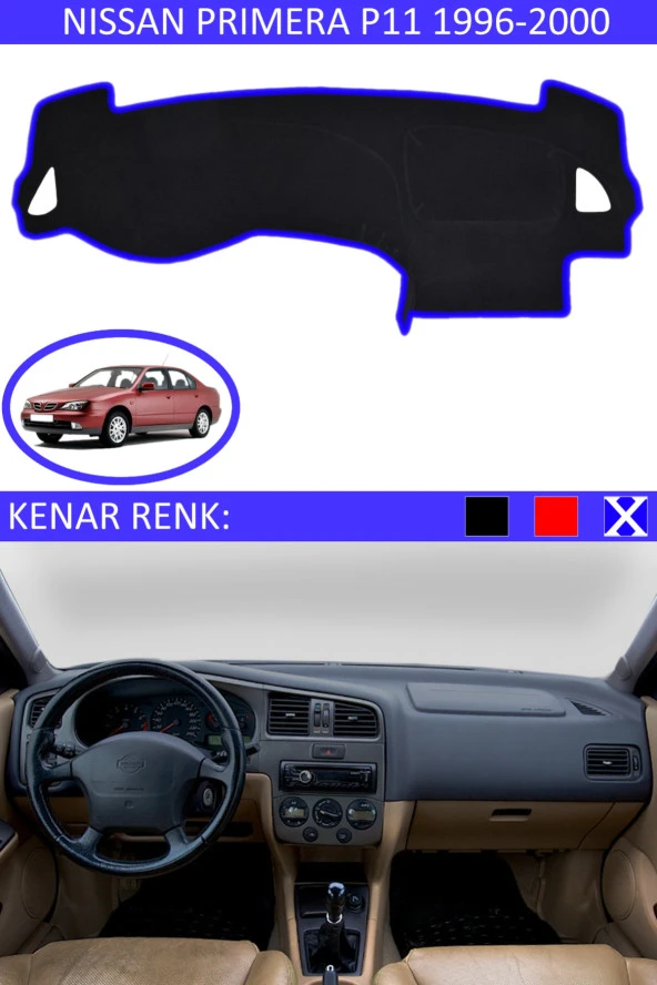 Nissan Primera P11 1996-2011 İçin Uygun Torpido Koruma Halısı Siyah Kenar Renk Mavi