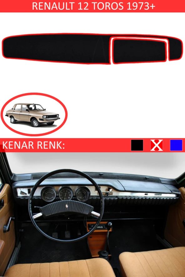 Renault 12 Toros 1973+ İçin Uygun Torpido Koruma Halısı Siyah Kenar Renk Kırmızı