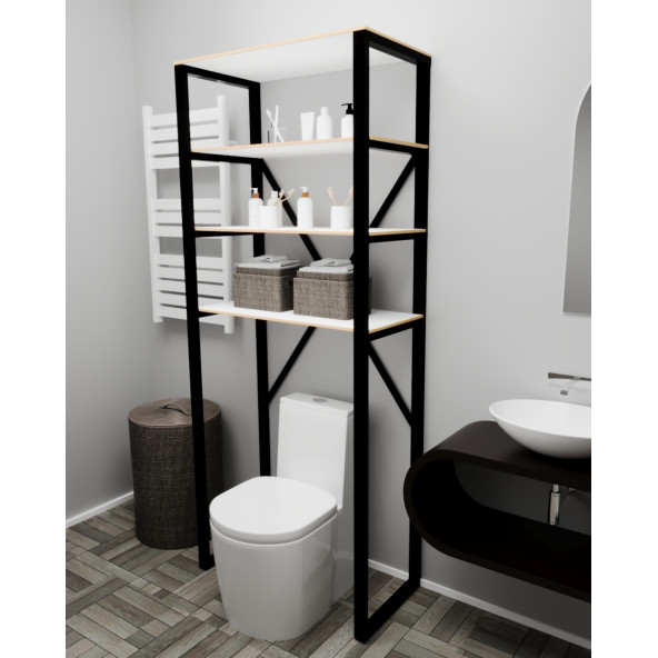 Eportatif Klozet Üstü Düzenleyici Raf Banyo Düzenleyici Klozet Üstü Raf Banyo Raf Dolap Beyaz - 2