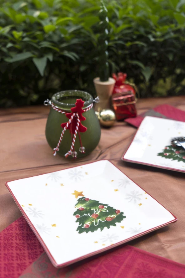 2 Kşilik Çam ağaçlı Pasta Tabağı Kare - Resim 2