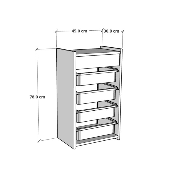 CMKStore 4 Sepetli Oyuncak Dolabı Çok Amaçlı Mutfak Dolabı Sebzelik Atlantik Çam - Gri - 4