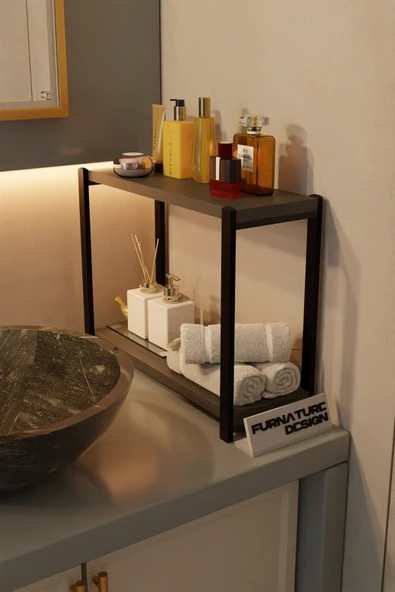 CMKStore Banyo Düzenleyici 2 Raflı Metal Masa Üstü Organizer - Antrasit
