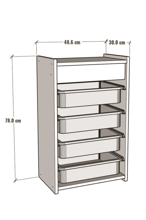 CMKStore 4 Çekmeceli Oyuncak Dolabı Çok Amaçlı Mutfak Dolabı Beyaz - Gri - 4