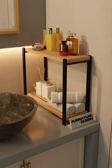 CMKStore Banyo Düzenleyici 2 Raflı Metal Masa Üstü Organizer - Atlantik Çam