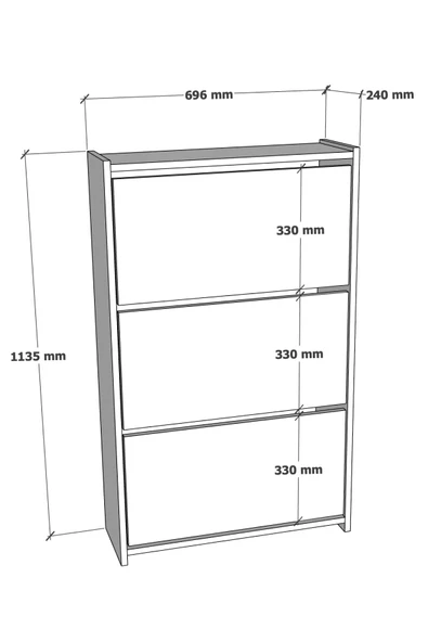 CMKStore Düşer Kapak Ayakkabılık Duvara Monte Edilebilir Kayar Raflı 3 Kapaklı - Beyaz - 4