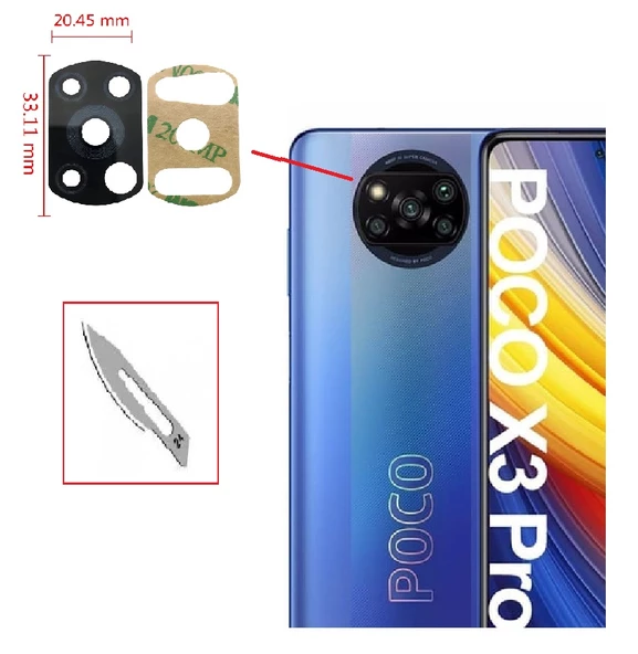 Tkgz Xiaomi POCOPHONE X3 NFC Arka Kamera CAM Lensi + Bistüri Ucu ürün görseli