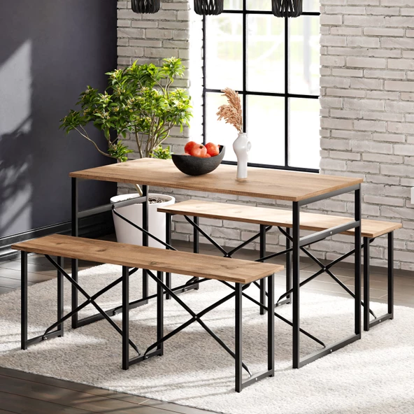 Eportatif Masa Takımı Bench Bank Masa Seti 120x60 Masa Mutfak Masası Yemek Masası 1224