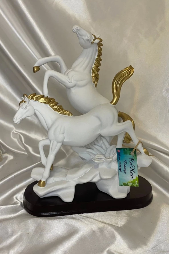 Kaideli Yılkı Kır At lar Biblo Polyester Heykel Şık Tasarım Beyaz - Resim 2