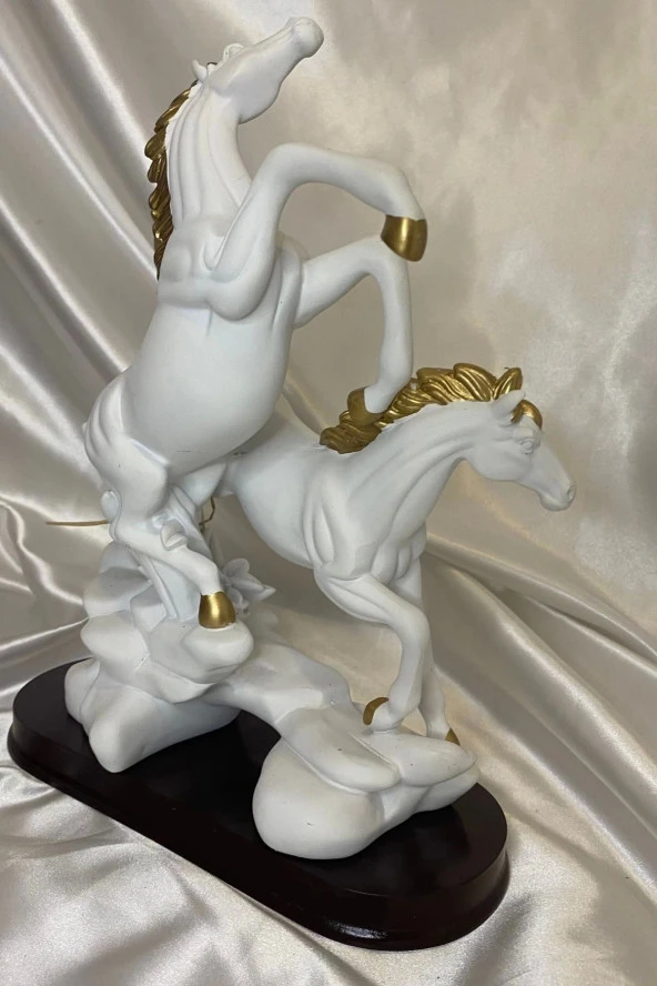 Kaideli Yılkı Kır At lar Biblo Polyester Heykel Şık Tasarım Beyaz - Resim 3