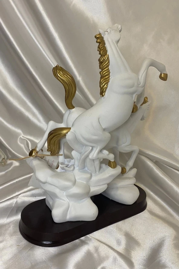 Kaideli Yılkı Kır At lar Biblo Polyester Heykel Şık Tasarım Beyaz - Resim 4