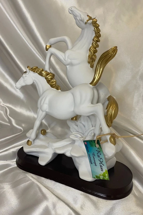 Kaideli Yılkı Kır At lar Biblo Polyester Heykel Şık Tasarım Beyaz - Resim 5