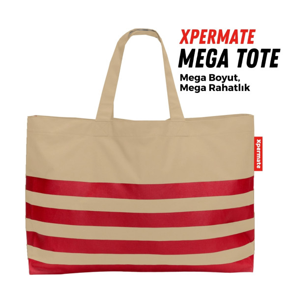 XPERMATE Mega Tote Çanta - Su İtici Plaj Çantası Günlük Omuz Çantası ve Kol Çantası The Tote Bag Bej