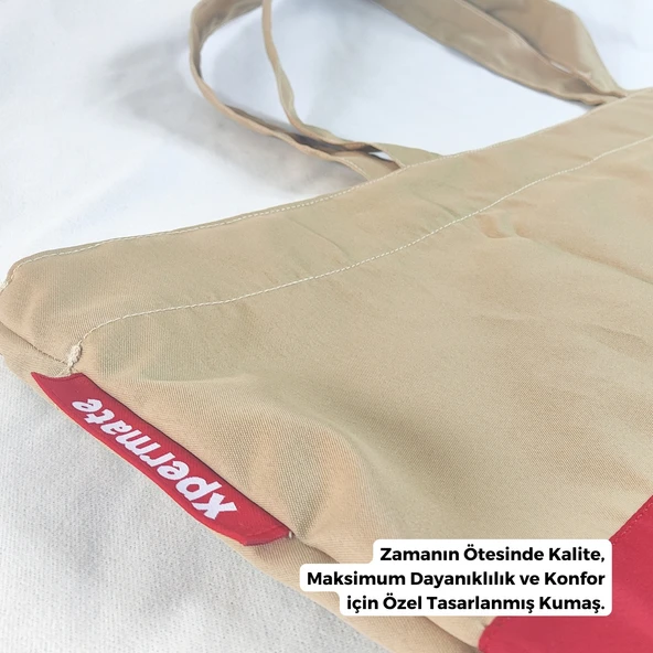 XPERMATE Mega Tote Çanta - Su İtici Plaj Çantası Günlük Omuz Çantası ve Kol Çantası The Tote Bag Bej - 4