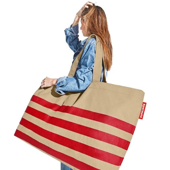 XPERMATE Mega Tote Çanta - Su İtici Plaj Çantası Günlük Omuz Çantası ve Kol Çantası The Tote Bag Bej - 2