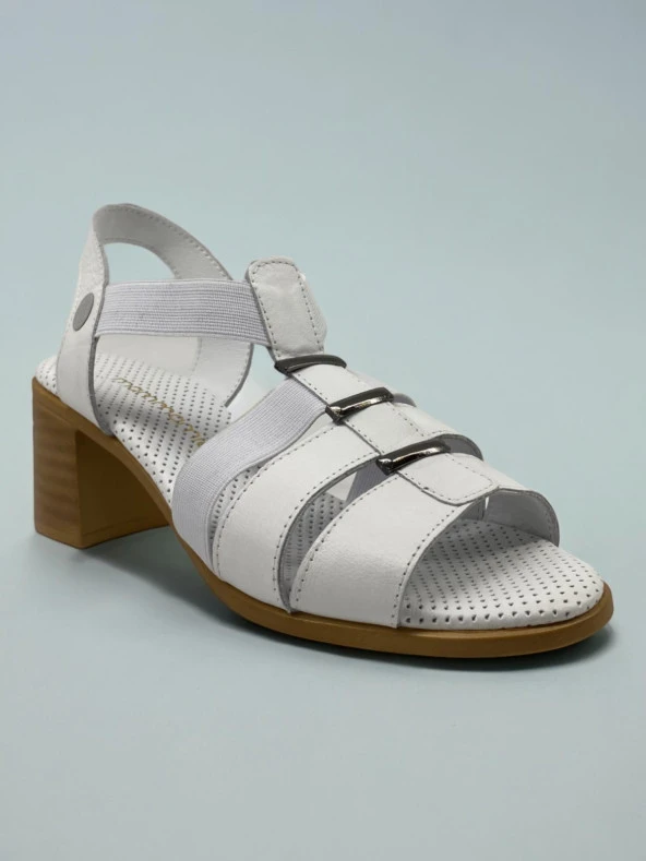 Mammamia D24YT-1500 Hakiki Deri Beyaz Kadın Günlük Sandalet