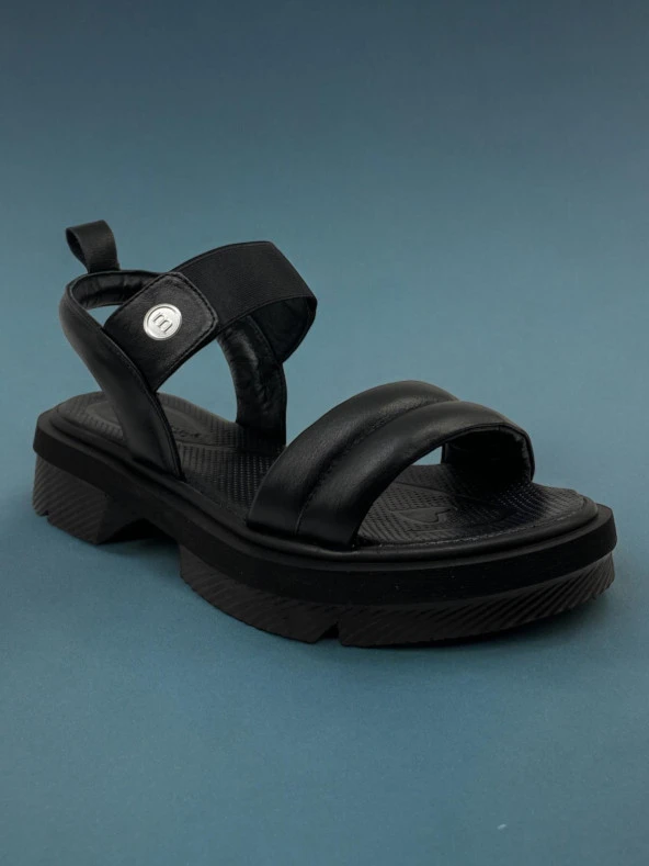 Mammamia D24YS-1020 Hakiki Deri Siyah Kadın Günlük Sandalet