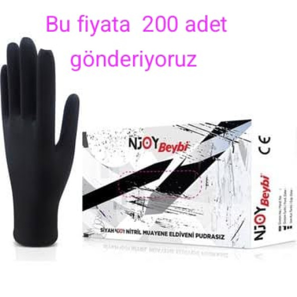 Beybi  200 ADET Siyah Nitril,PUDRASIZ   SİYAH  ELDİVEN